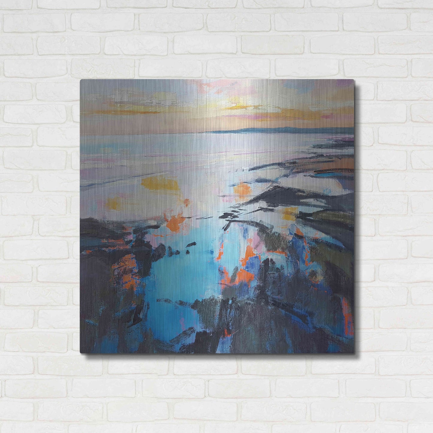 Luxe Metal Art 'Rock Pool Sunrise' by Andrew Kinmont, Metal Wall Art,36x36