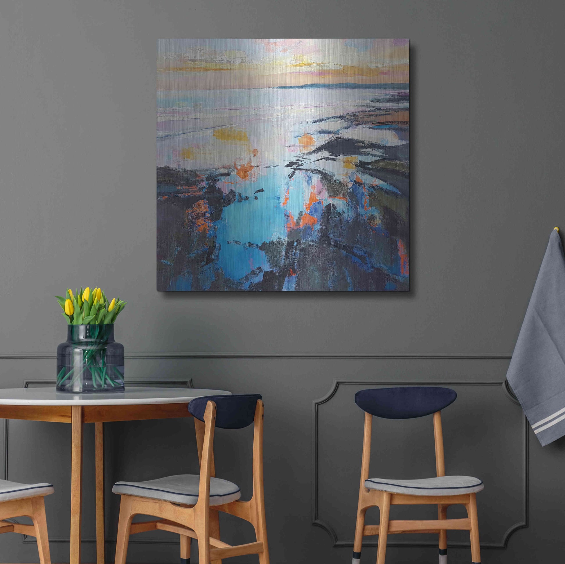 Luxe Metal Art 'Rock Pool Sunrise' by Andrew Kinmont, Metal Wall Art,36x36