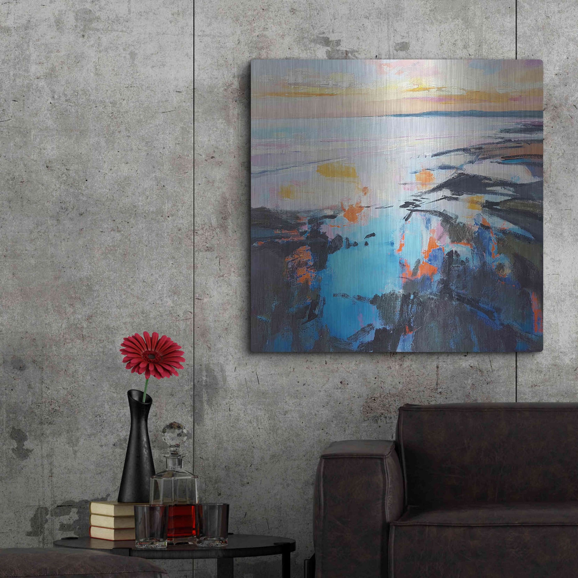 Luxe Metal Art 'Rock Pool Sunrise' by Andrew Kinmont, Metal Wall Art,36x36