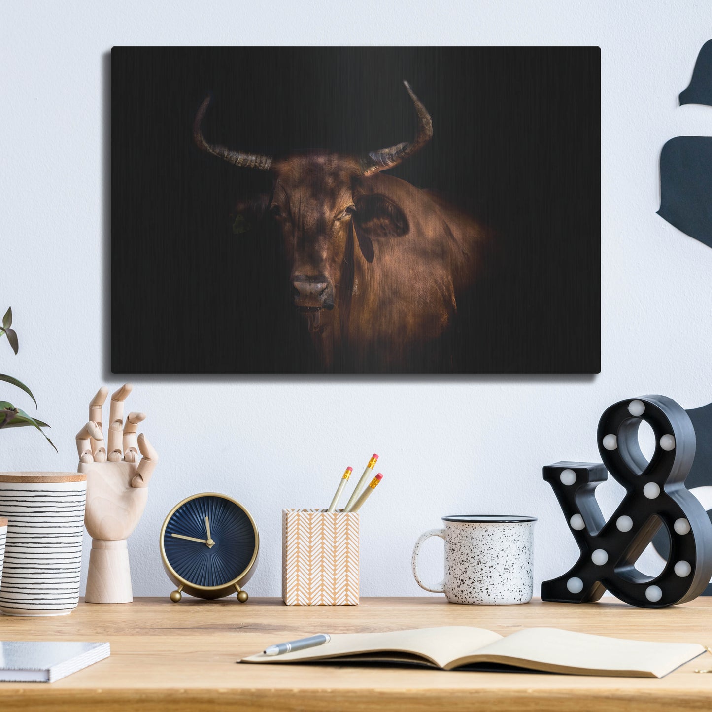 Luxe Metal Art 'Thoughtful Cow' by Luxe Portfolio, Metal Wall Art,16x12