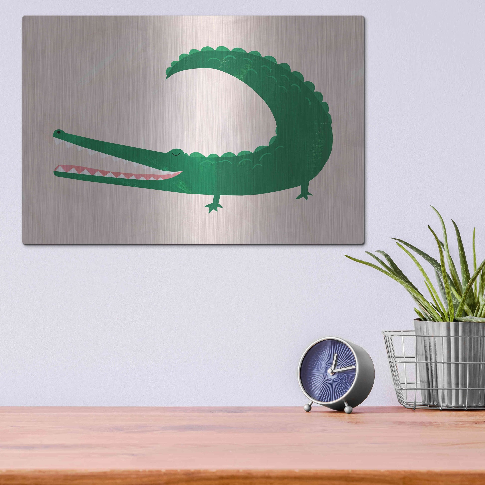 Luxe Metal Art 'Crocodile' by Emily Kopcik, Metal Wall Art,16x12