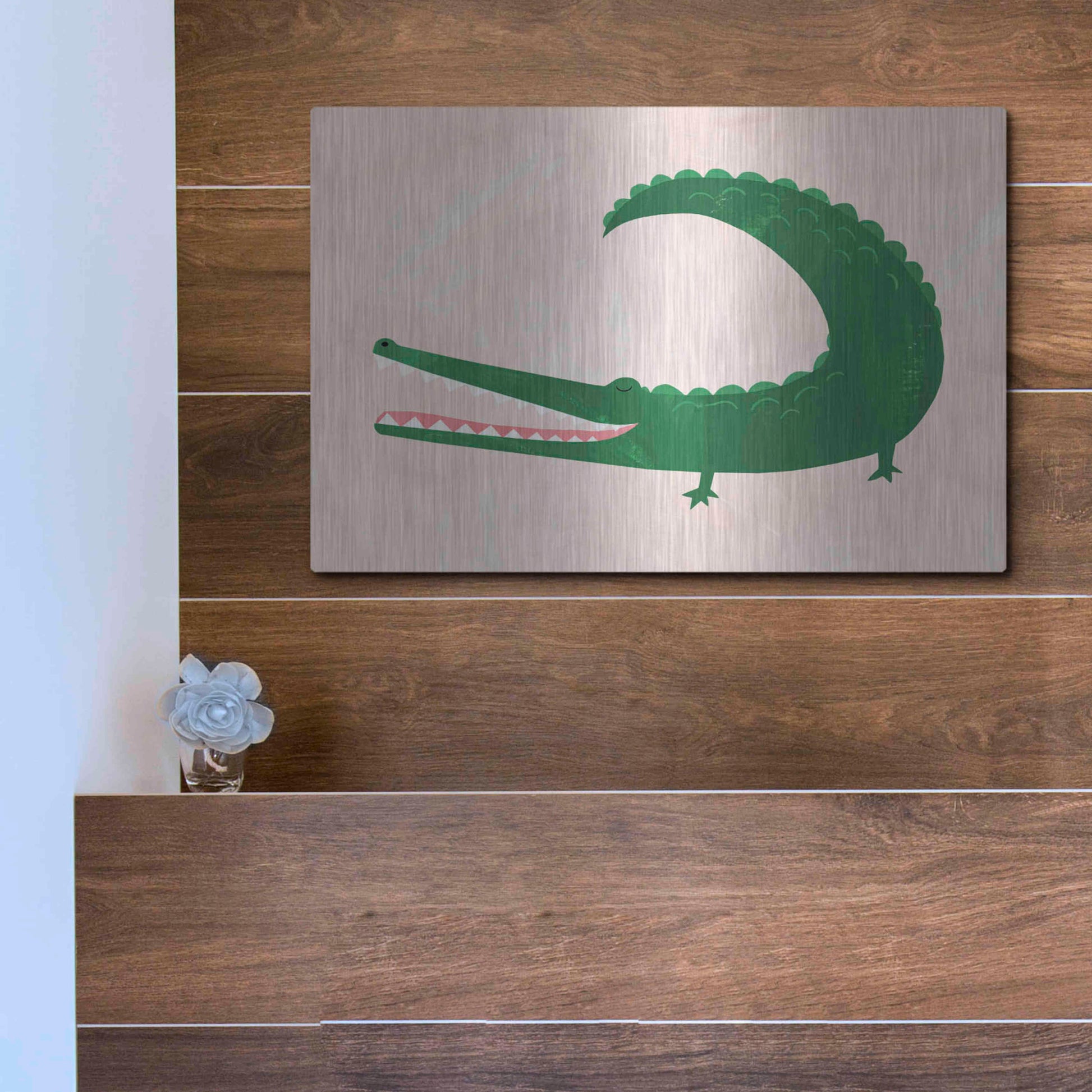 Luxe Metal Art 'Crocodile' by Emily Kopcik, Metal Wall Art,16x12