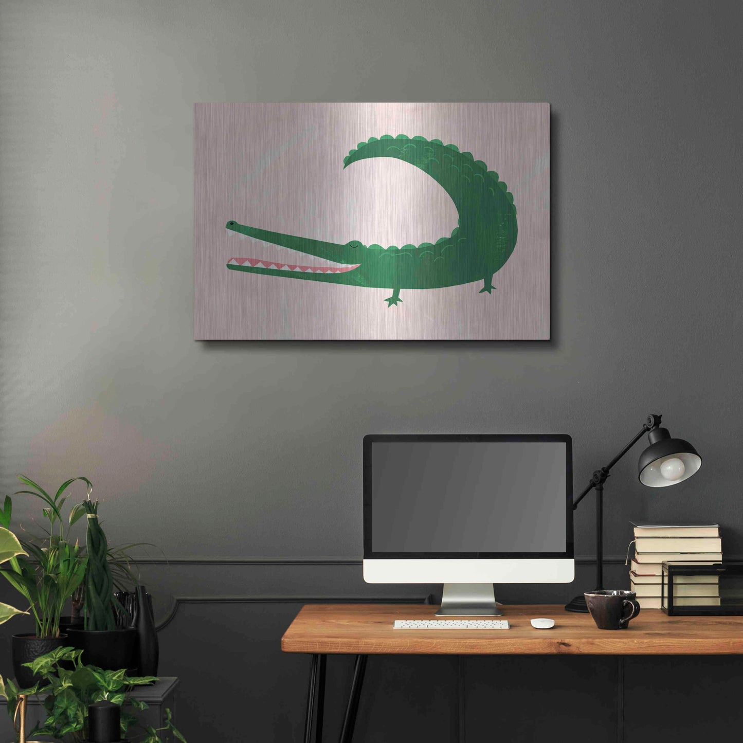Luxe Metal Art 'Crocodile' by Emily Kopcik, Metal Wall Art,36x24