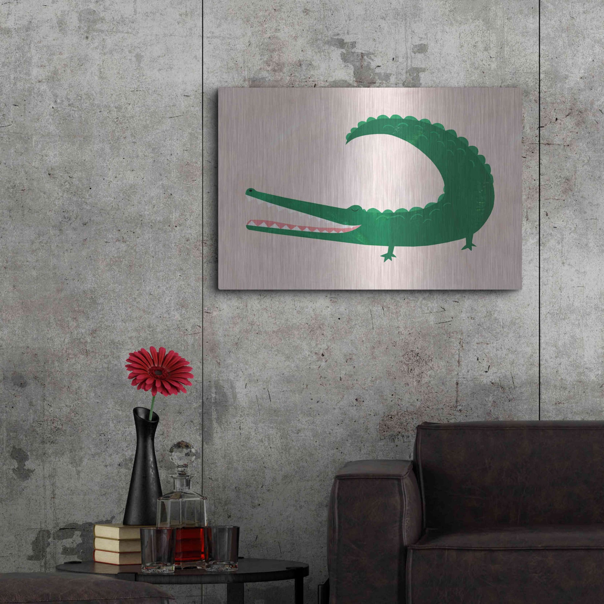 Luxe Metal Art 'Crocodile' by Emily Kopcik, Metal Wall Art,36x24