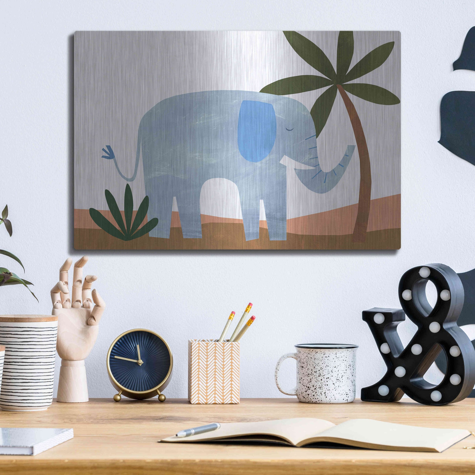 Luxe Metal Art 'Ellie The Elephant' by Emily Kopcik, Metal Wall Art,16x12