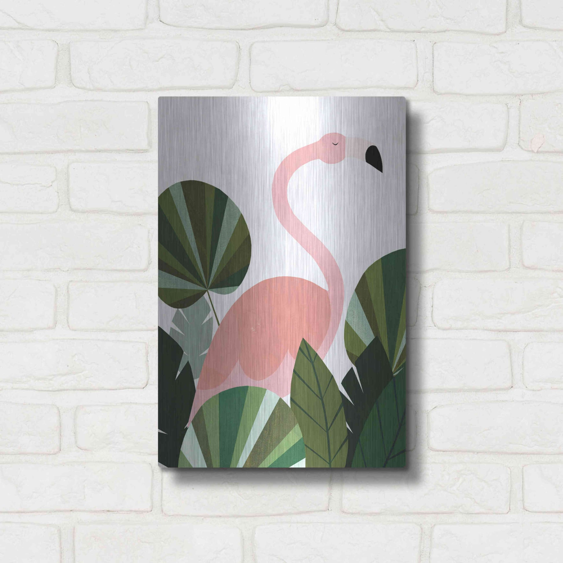 Luxe Metal Art 'Florence The Flamingo' by Emily Kopcik, Metal Wall Art,12x16