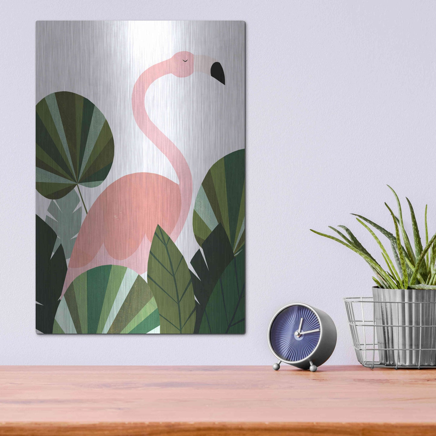 Luxe Metal Art 'Florence The Flamingo' by Emily Kopcik, Metal Wall Art,12x16