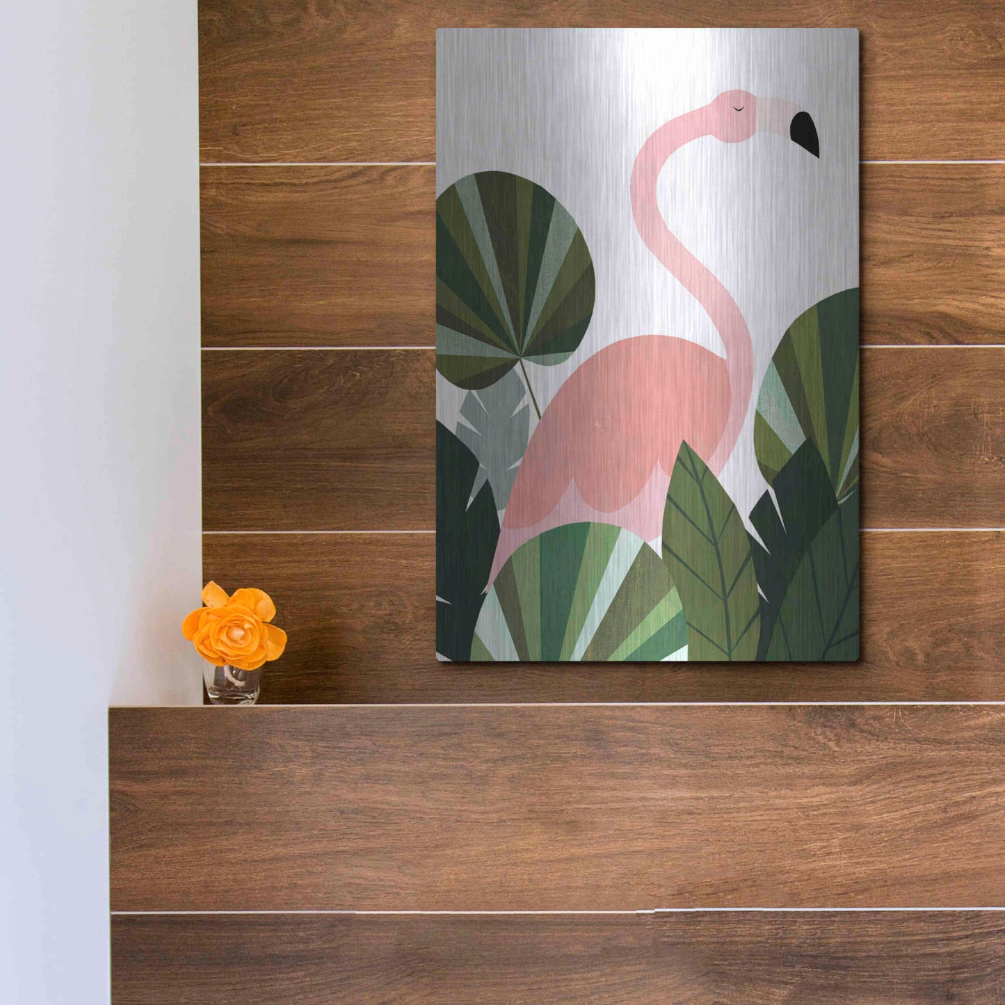 Luxe Metal Art 'Florence The Flamingo' by Emily Kopcik, Metal Wall Art,12x16