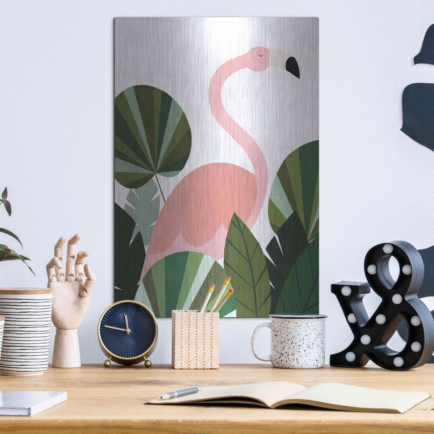 Luxe Metal Art 'Florence The Flamingo' by Emily Kopcik, Metal Wall Art,12x16