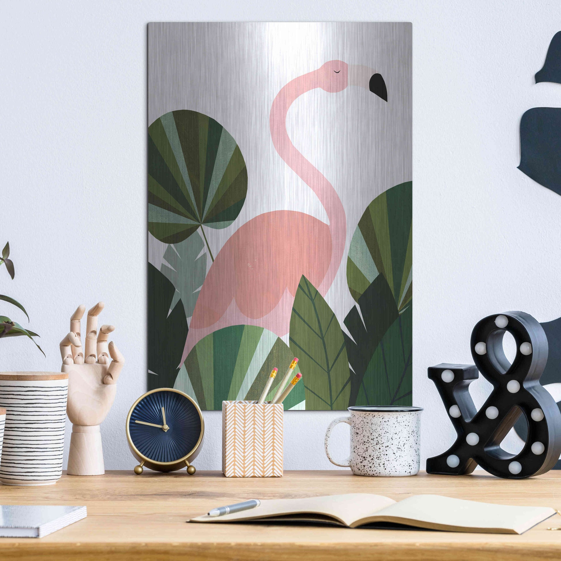 Luxe Metal Art 'Florence The Flamingo' by Emily Kopcik, Metal Wall Art,12x16