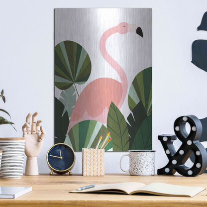 Luxe Metal Art 'Florence The Flamingo' by Emily Kopcik, Metal Wall Art,12x16