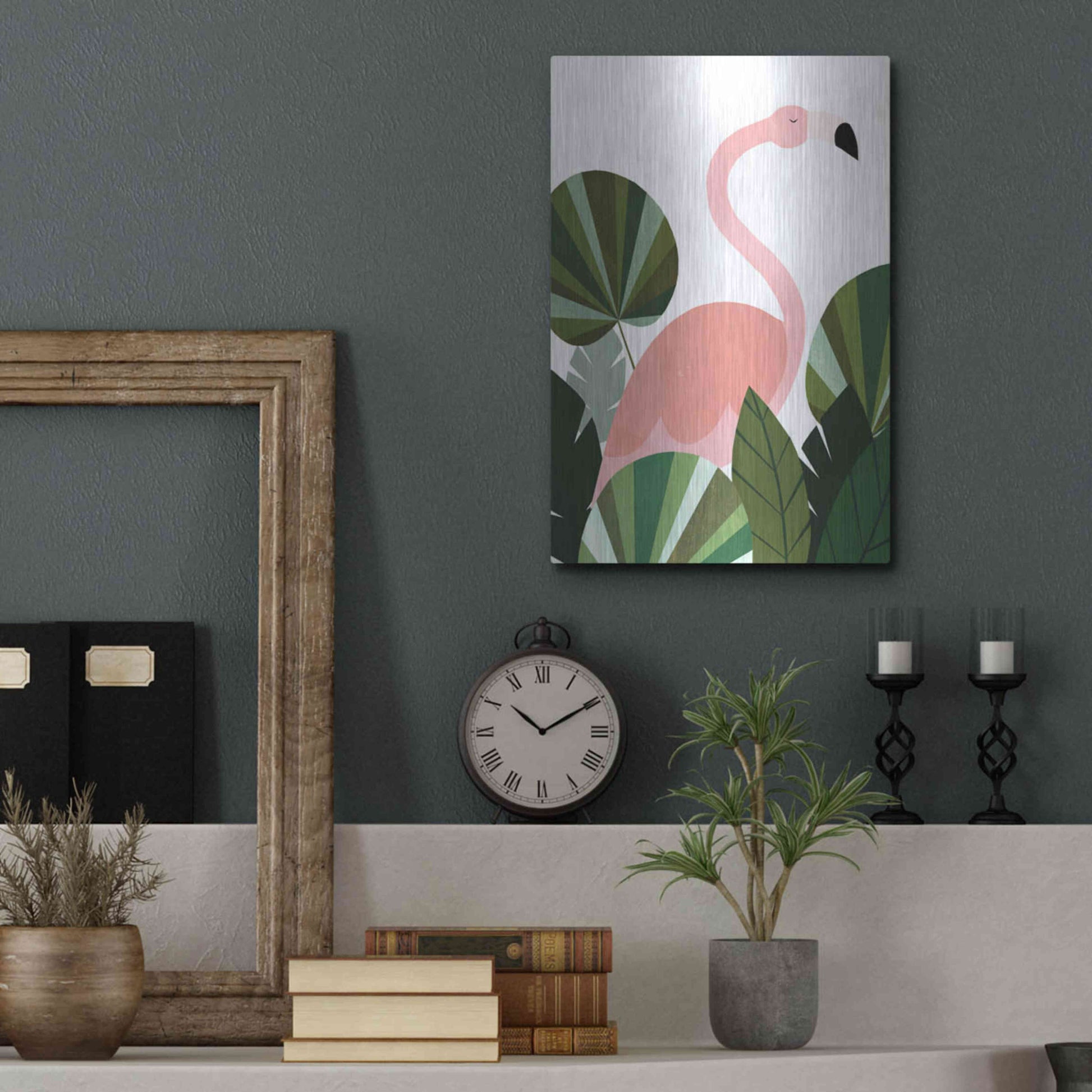 Luxe Metal Art 'Florence The Flamingo' by Emily Kopcik, Metal Wall Art,12x16