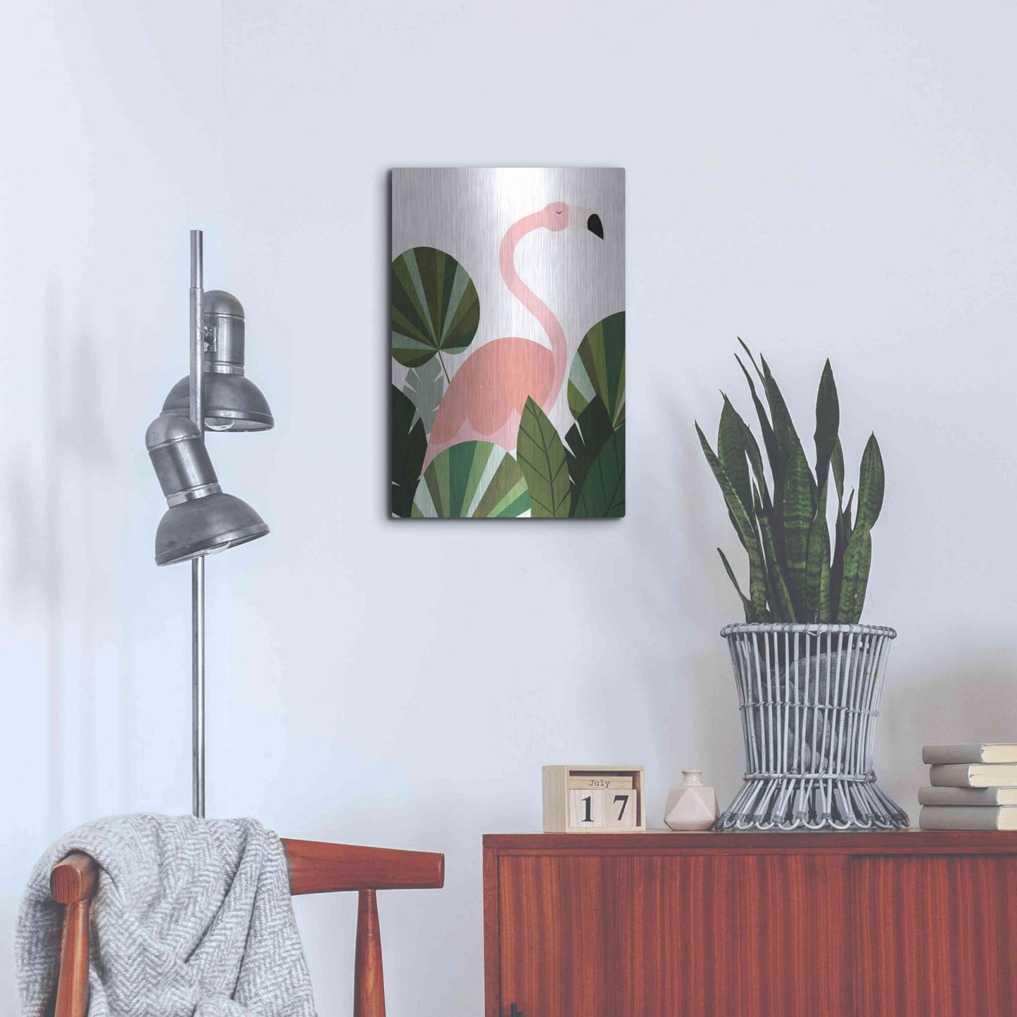 Luxe Metal Art 'Florence The Flamingo' by Emily Kopcik, Metal Wall Art,16x24