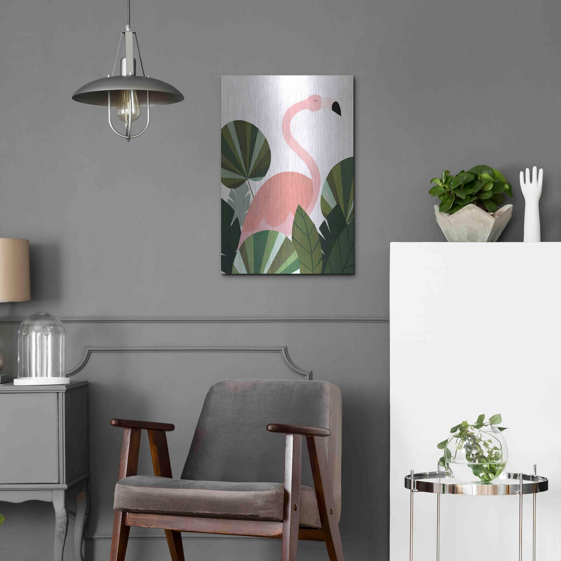 Luxe Metal Art 'Florence The Flamingo' by Emily Kopcik, Metal Wall Art,16x24