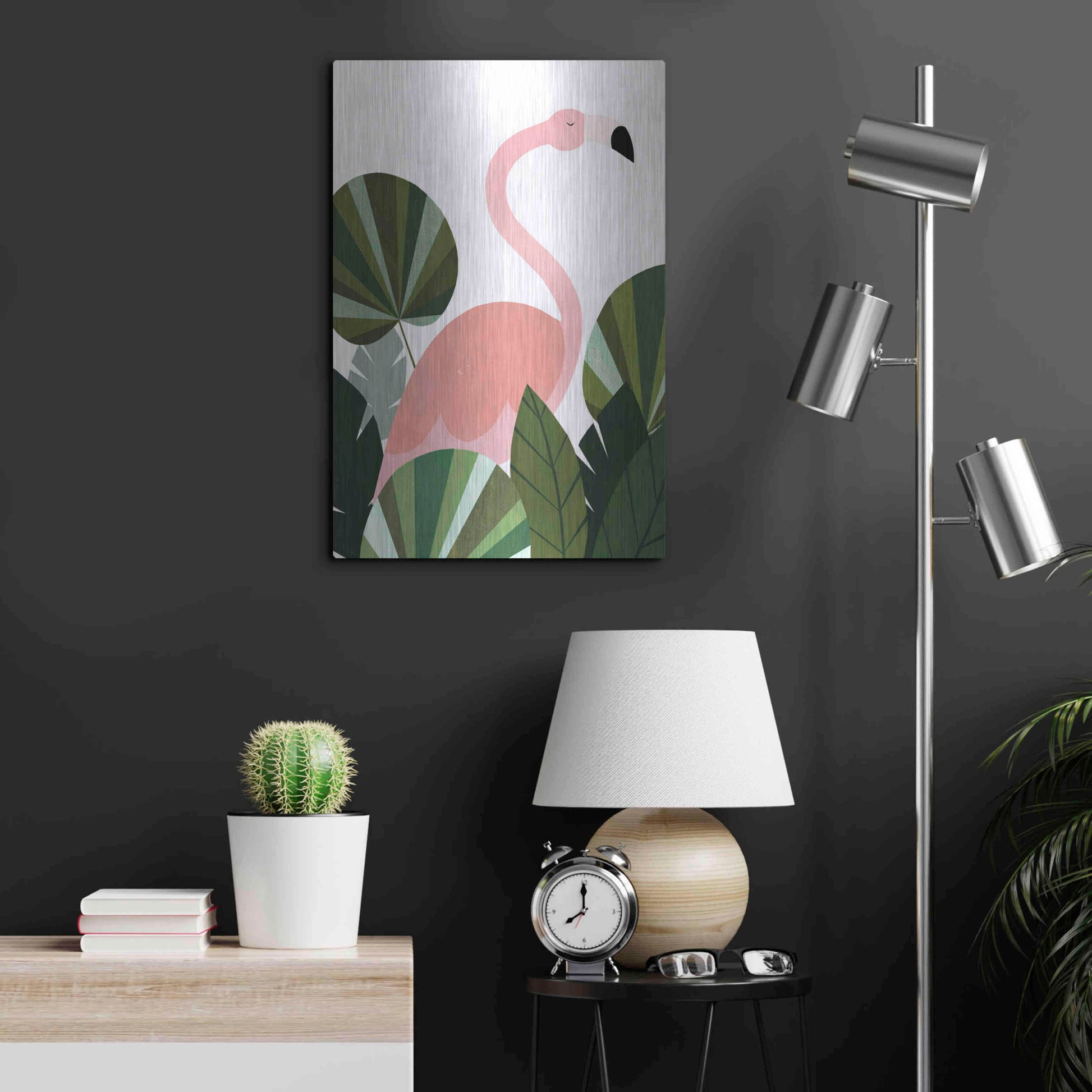 Luxe Metal Art 'Florence The Flamingo' by Emily Kopcik, Metal Wall Art,16x24