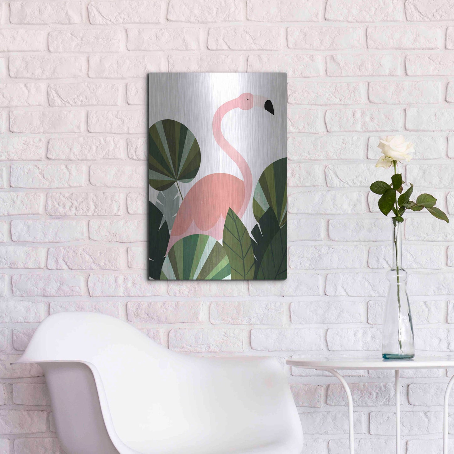 Luxe Metal Art 'Florence The Flamingo' by Emily Kopcik, Metal Wall Art,16x24