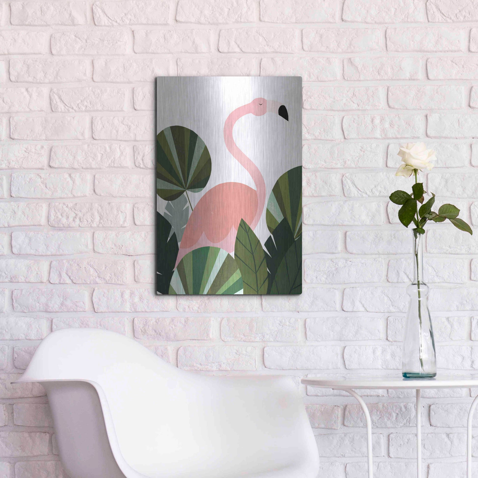Luxe Metal Art 'Florence The Flamingo' by Emily Kopcik, Metal Wall Art,16x24