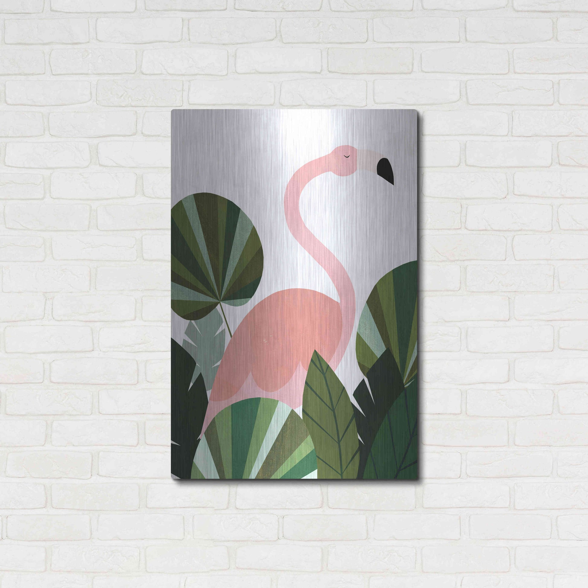 Luxe Metal Art 'Florence The Flamingo' by Emily Kopcik, Metal Wall Art,24x36