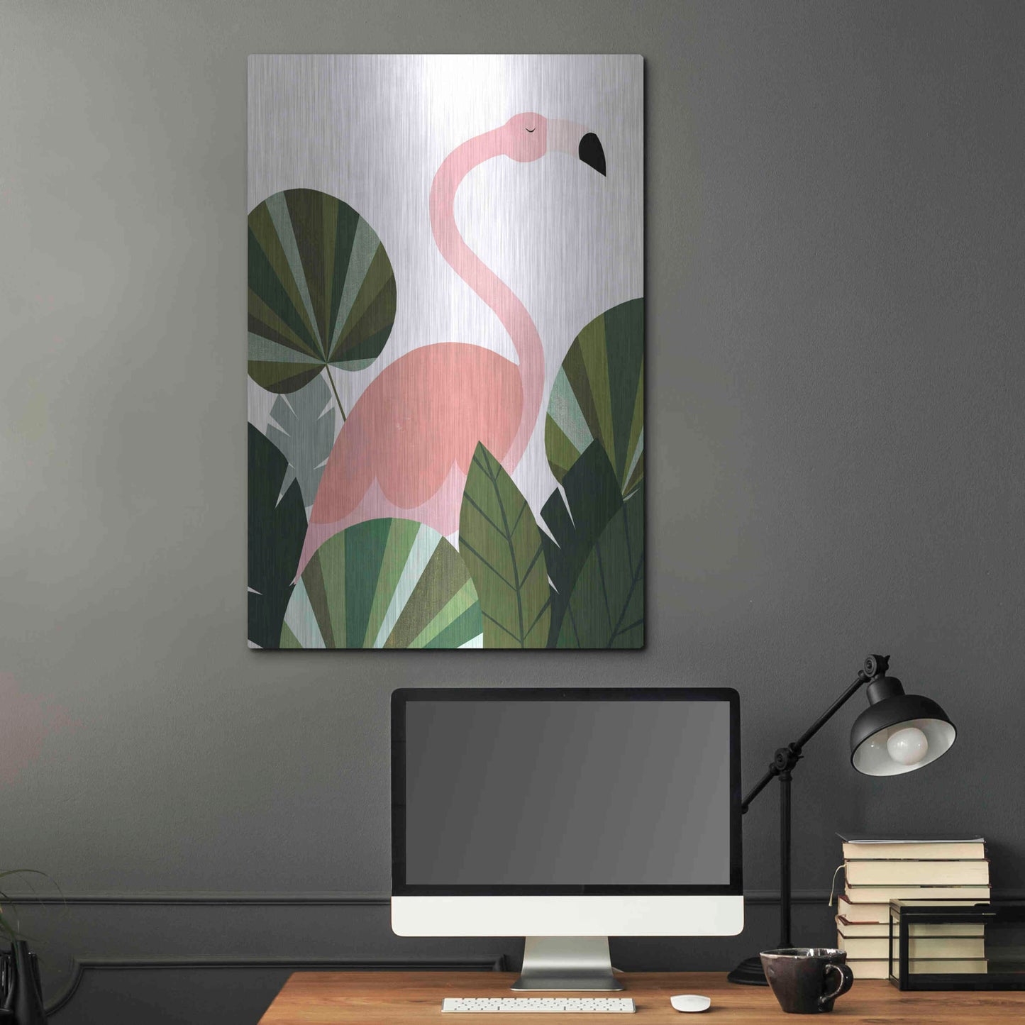 Luxe Metal Art 'Florence The Flamingo' by Emily Kopcik, Metal Wall Art,24x36