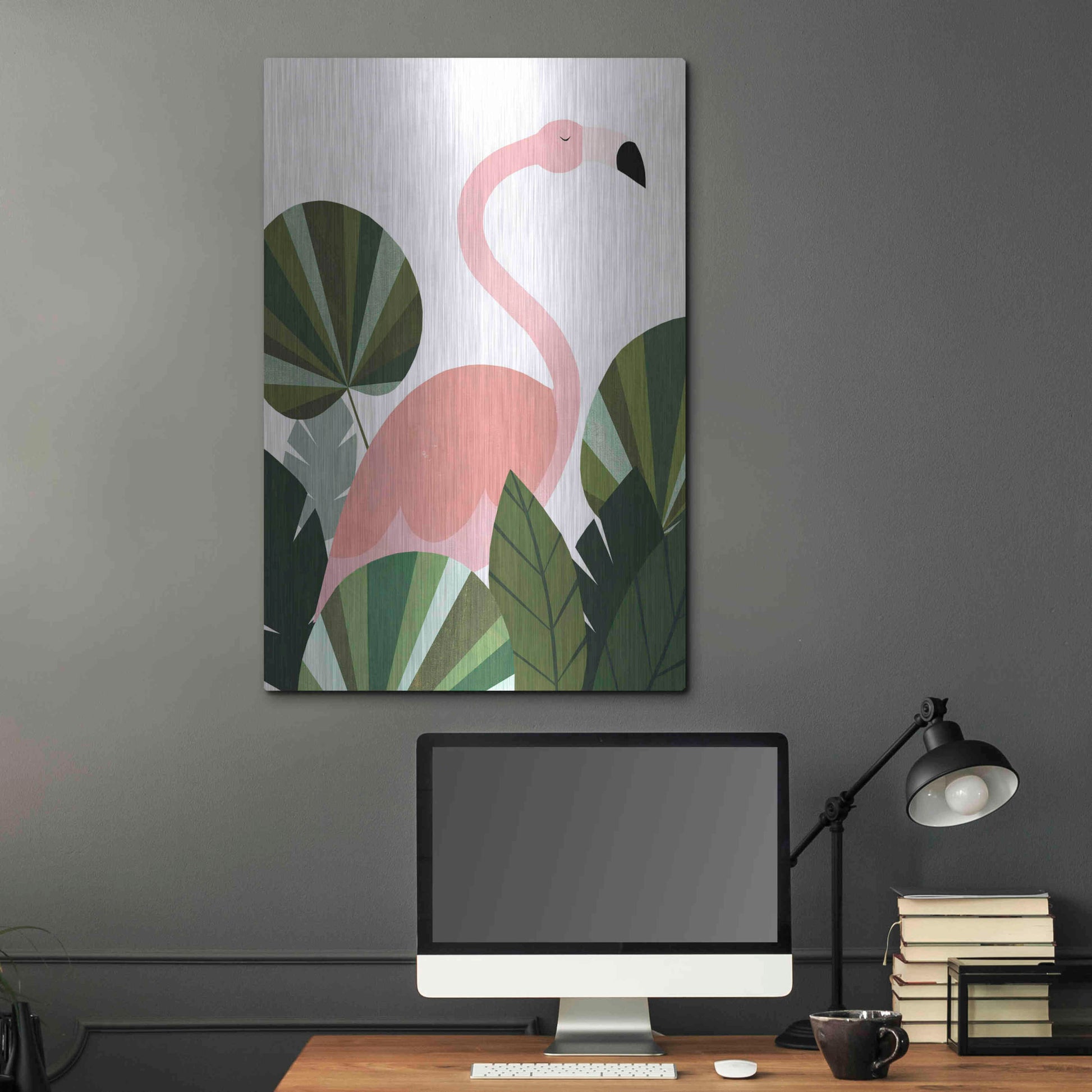 Luxe Metal Art 'Florence The Flamingo' by Emily Kopcik, Metal Wall Art,24x36