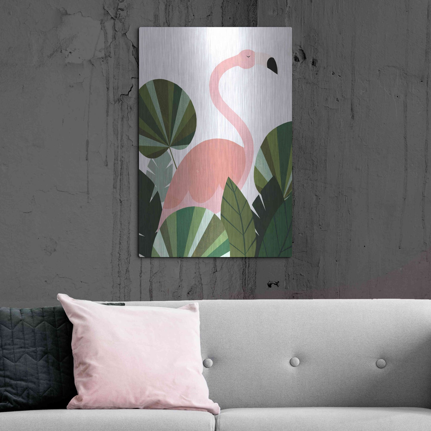 Luxe Metal Art 'Florence The Flamingo' by Emily Kopcik, Metal Wall Art,24x36