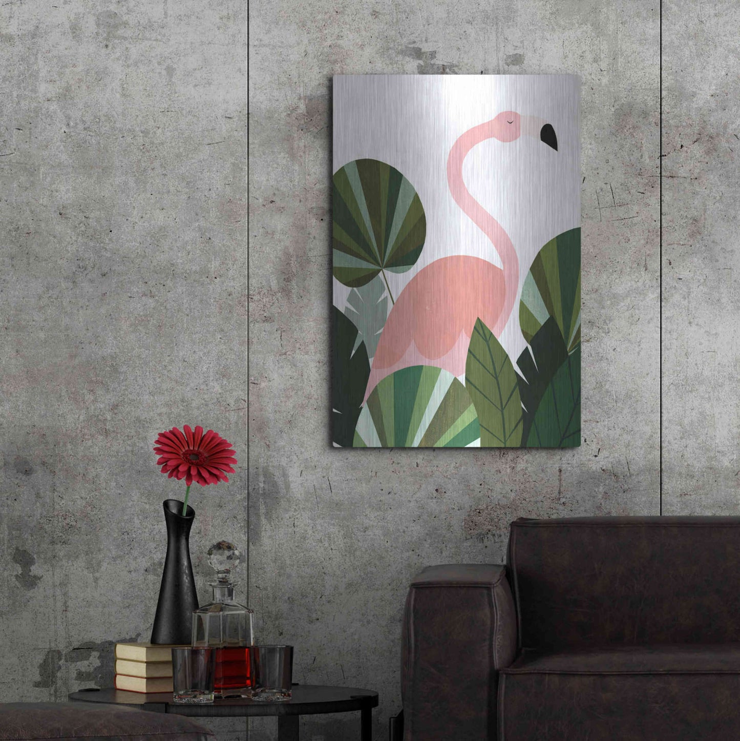 Luxe Metal Art 'Florence The Flamingo' by Emily Kopcik, Metal Wall Art,24x36