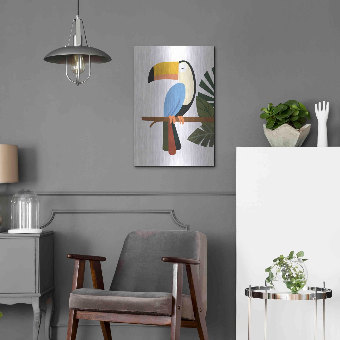 Luxe Metal Art 'Tucker The Toucan' by Emily Kopcik, Metal Wall Art,16x24