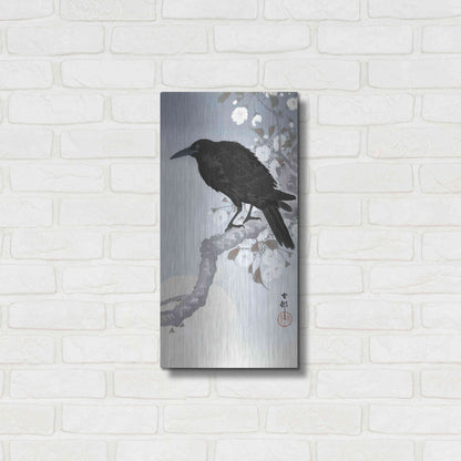 Luxe Metal Art 'Crow at Full Moon 1900-1930' by Ohara Koson, Metal Wall Art,12x24