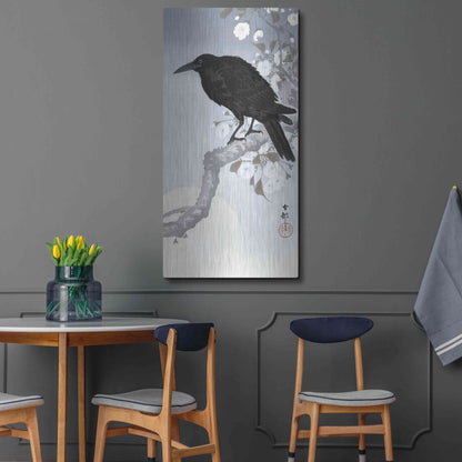 Luxe Metal Art 'Crow at Full Moon 1900-1930' by Ohara Koson, Metal Wall Art,24x48