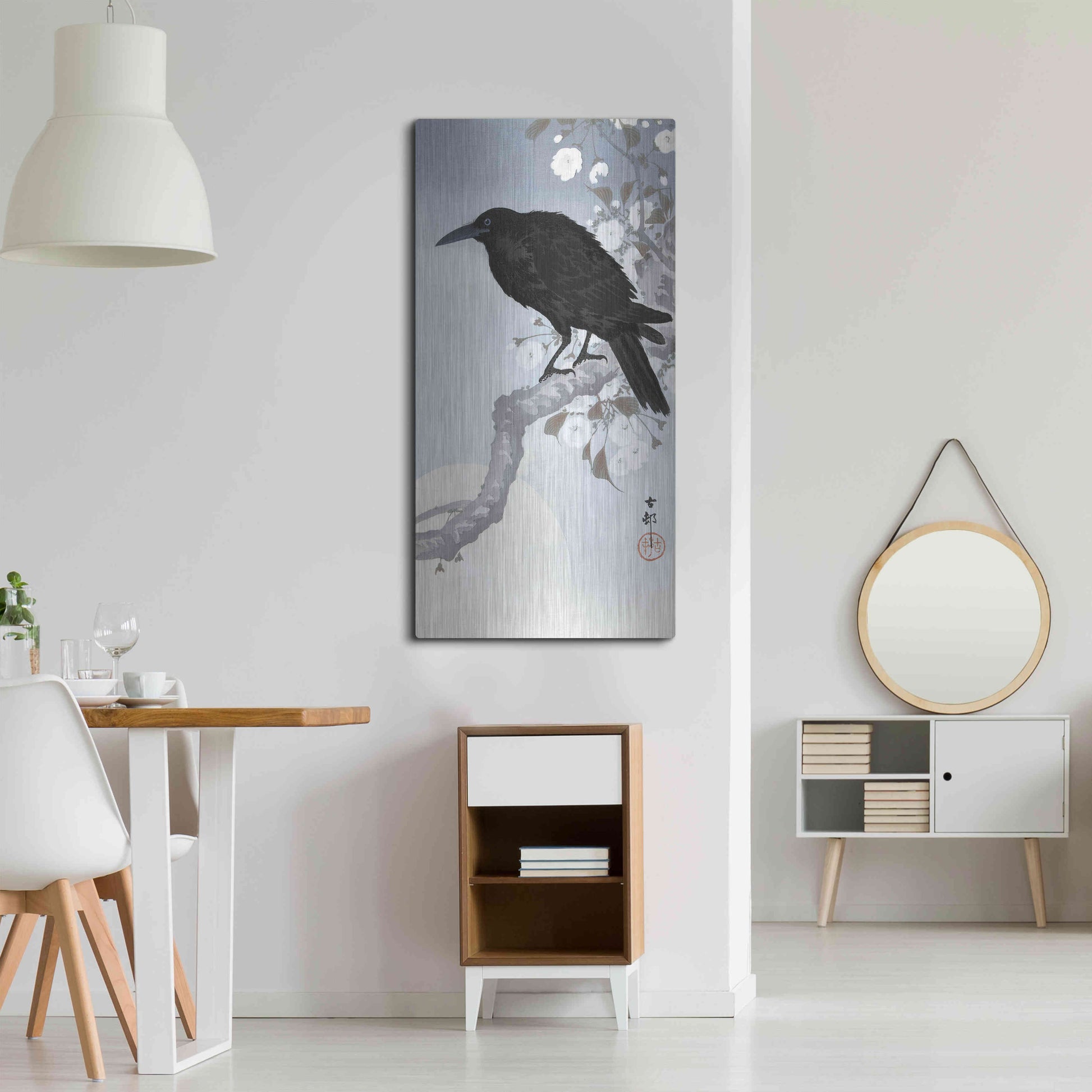 Luxe Metal Art 'Crow at Full Moon 1900-1930' by Ohara Koson, Metal Wall Art,24x48