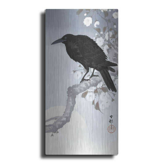 Luxe Metal Art 'Crow at Full Moon 1900-1930' by Ohara Koson, Metal Wall Art