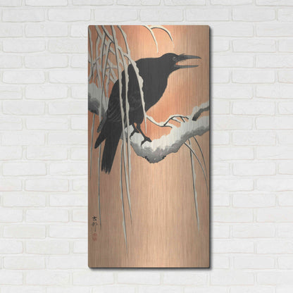 Luxe Metal Art 'Crow on a Snowy Bough 1900-1930' by Ohara Koson, Metal Wall Art,24x48