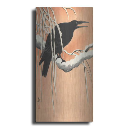 Luxe Metal Art 'Crow on a Snowy Bough 1900-1930' by Ohara Koson, Metal Wall Art