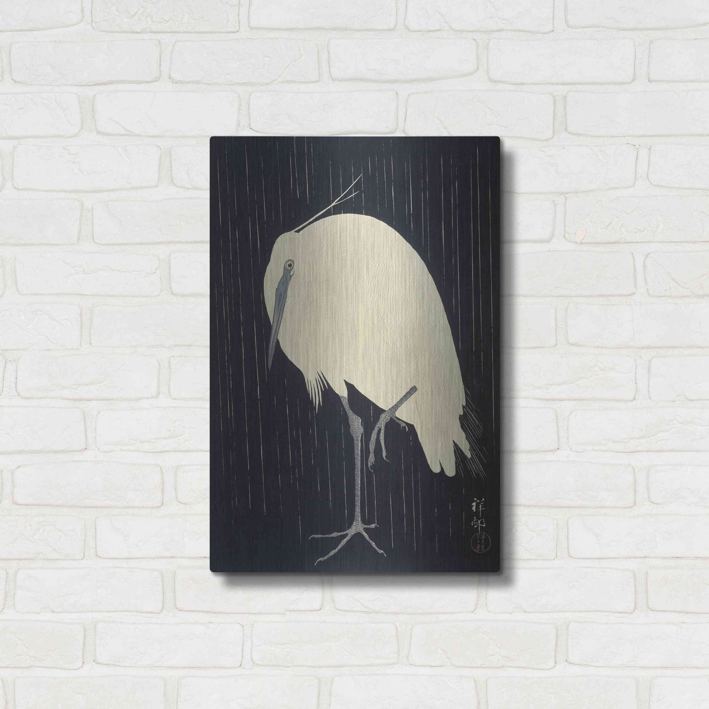 Luxe Metal Art 'Egret in the Rain 1925-1936' by Ohara Koson, Metal Wall Art,16x24