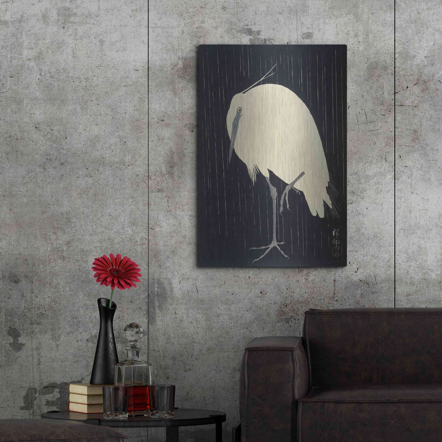 Luxe Metal Art 'Egret in the Rain 1925-1936' by Ohara Koson, Metal Wall Art,24x36