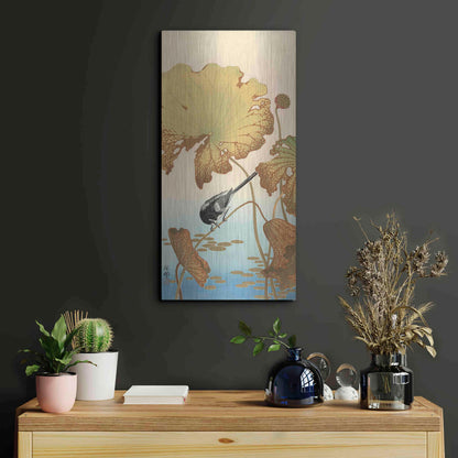 Luxe Metal Art 'Japanese Wagtail on Lotus Plant 1925-1936' by Ohara Koson, Metal Wall Art,12x24