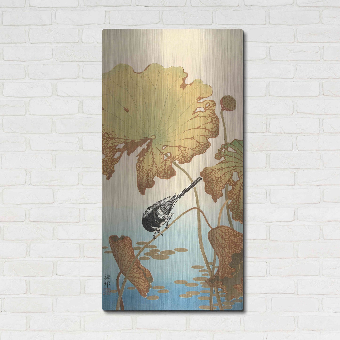 Luxe Metal Art 'Japanese Wagtail on Lotus Plant 1925-1936' by Ohara Koson, Metal Wall Art,24x48
