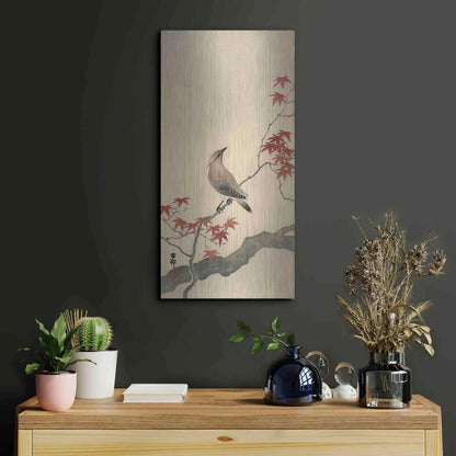 Luxe Metal Art 'Japanese Waxwing on Maple 1900-1936' by Ohara Koson, Metal Wall Art,12x24