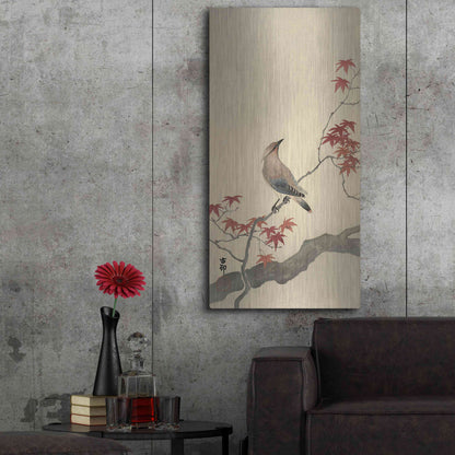 Luxe Metal Art 'Japanese Waxwing on Maple 1900-1936' by Ohara Koson, Metal Wall Art,24x48