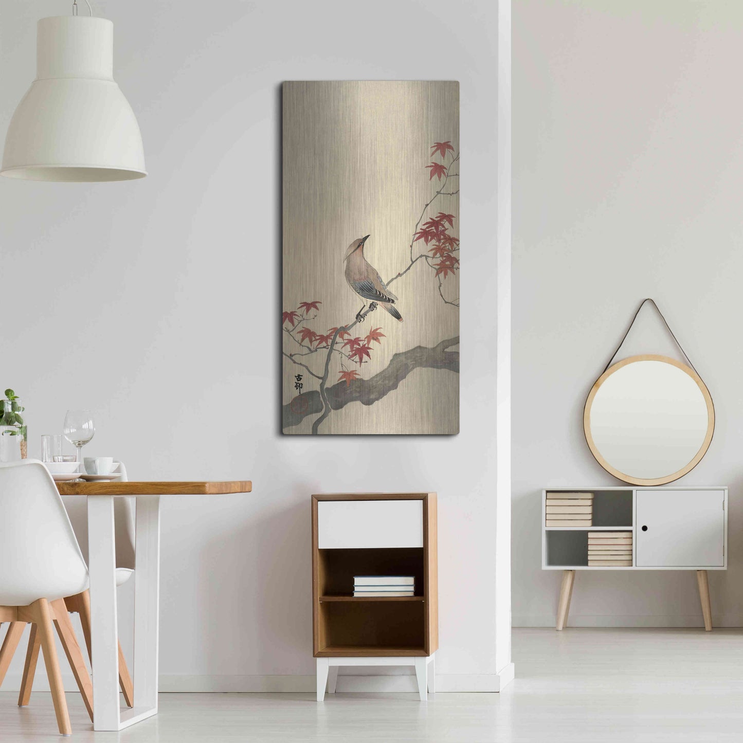 Luxe Metal Art 'Japanese Waxwing on Maple 1900-1936' by Ohara Koson, Metal Wall Art,24x48