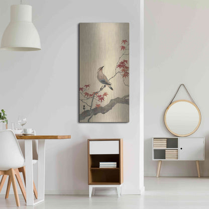 Luxe Metal Art 'Japanese Waxwing on Maple 1900-1936' by Ohara Koson, Metal Wall Art,24x48
