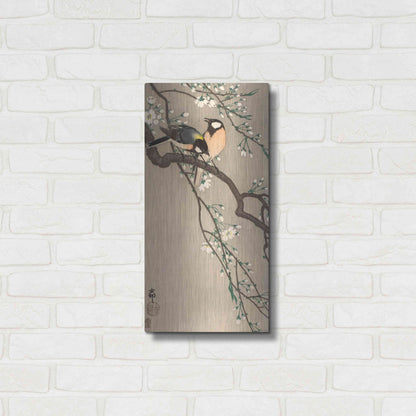 Luxe Metal Art 'Songbirds on Cherry Branch 1900-1910' by Ohara Koson, Metal Wall Art,12x24
