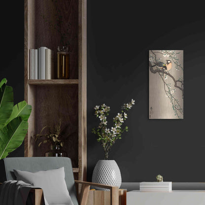 Luxe Metal Art 'Songbirds on Cherry Branch 1900-1910' by Ohara Koson, Metal Wall Art,12x24