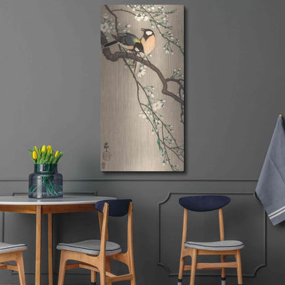 Luxe Metal Art 'Songbirds on Cherry Branch 1900-1910' by Ohara Koson, Metal Wall Art,24x48