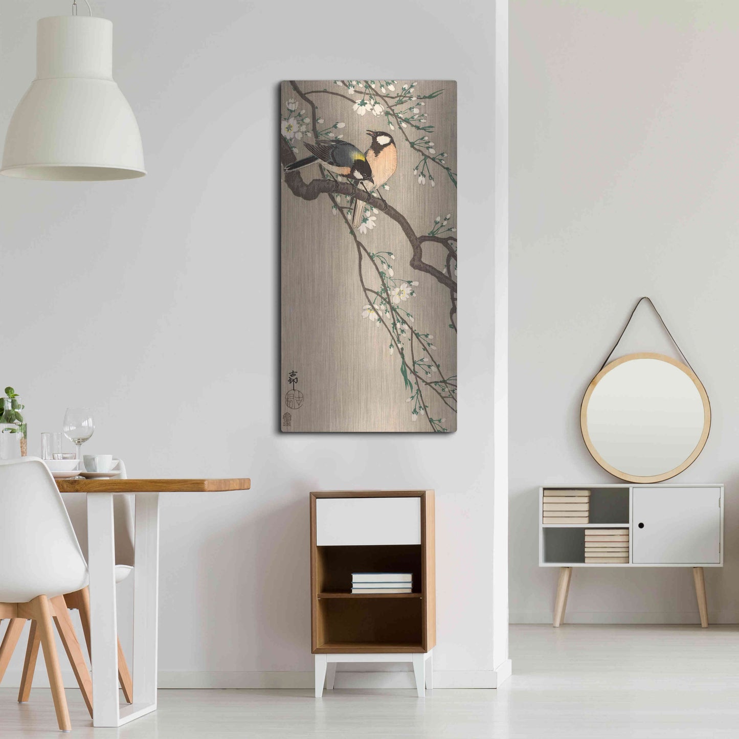 Luxe Metal Art 'Songbirds on Cherry Branch 1900-1910' by Ohara Koson, Metal Wall Art,24x48