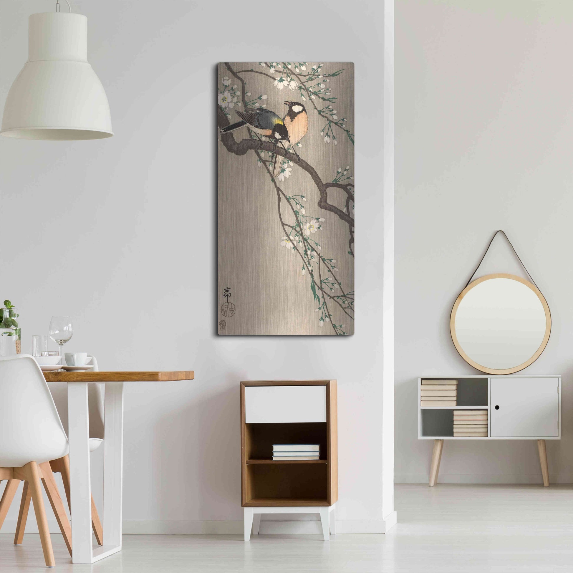 Luxe Metal Art 'Songbirds on Cherry Branch 1900-1910' by Ohara Koson, Metal Wall Art,24x48