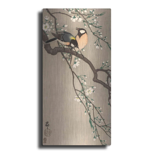 Luxe Metal Art 'Songbirds on Cherry Branch 1900-1910' by Ohara Koson, Metal Wall Art