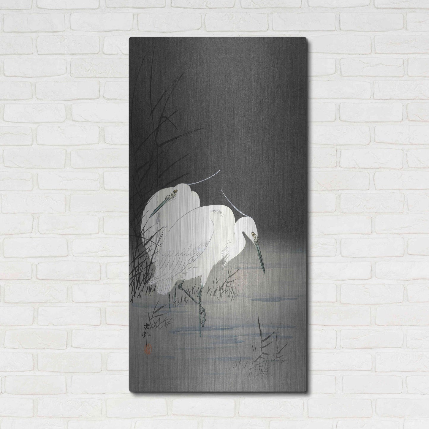 Luxe Metal Art 'Two Egrets in the Reeds 1900-1930' by Ohara Koson, Metal Wall Art,24x48