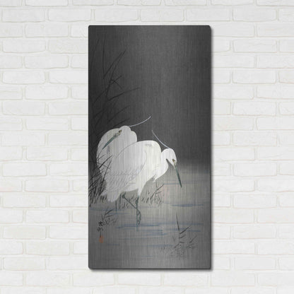 Luxe Metal Art 'Two Egrets in the Reeds 1900-1930' by Ohara Koson, Metal Wall Art,24x48