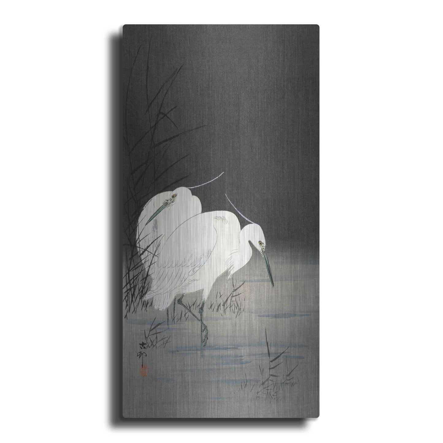 Luxe Metal Art 'Two Egrets in the Reeds 1900-1930' by Ohara Koson, Metal Wall Art